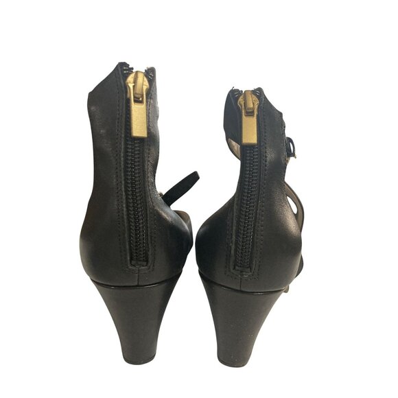 Cole Haan Women Size 9.5 Black Leather Ankle Strap Wedge Rear Zip Heels shoes - Picture 3 of 7
